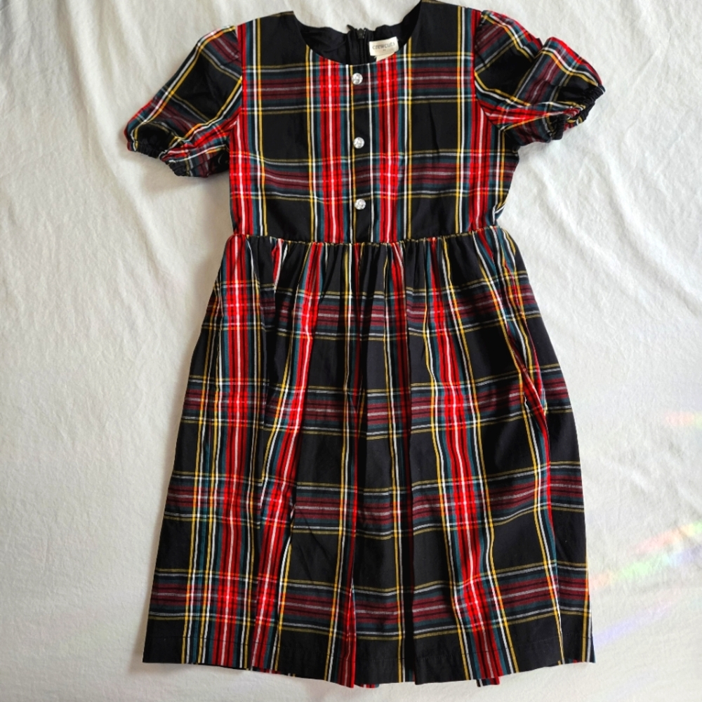 Crewcuts Girls' Stewart Tartan Jewel Button-Front Holiday Party Dress 8